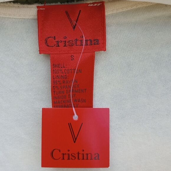 NWT V CRISTINA Natural Woven Knit Butterflies Sheer Top & Sleeveless Lining SM - Picture 3 of 9